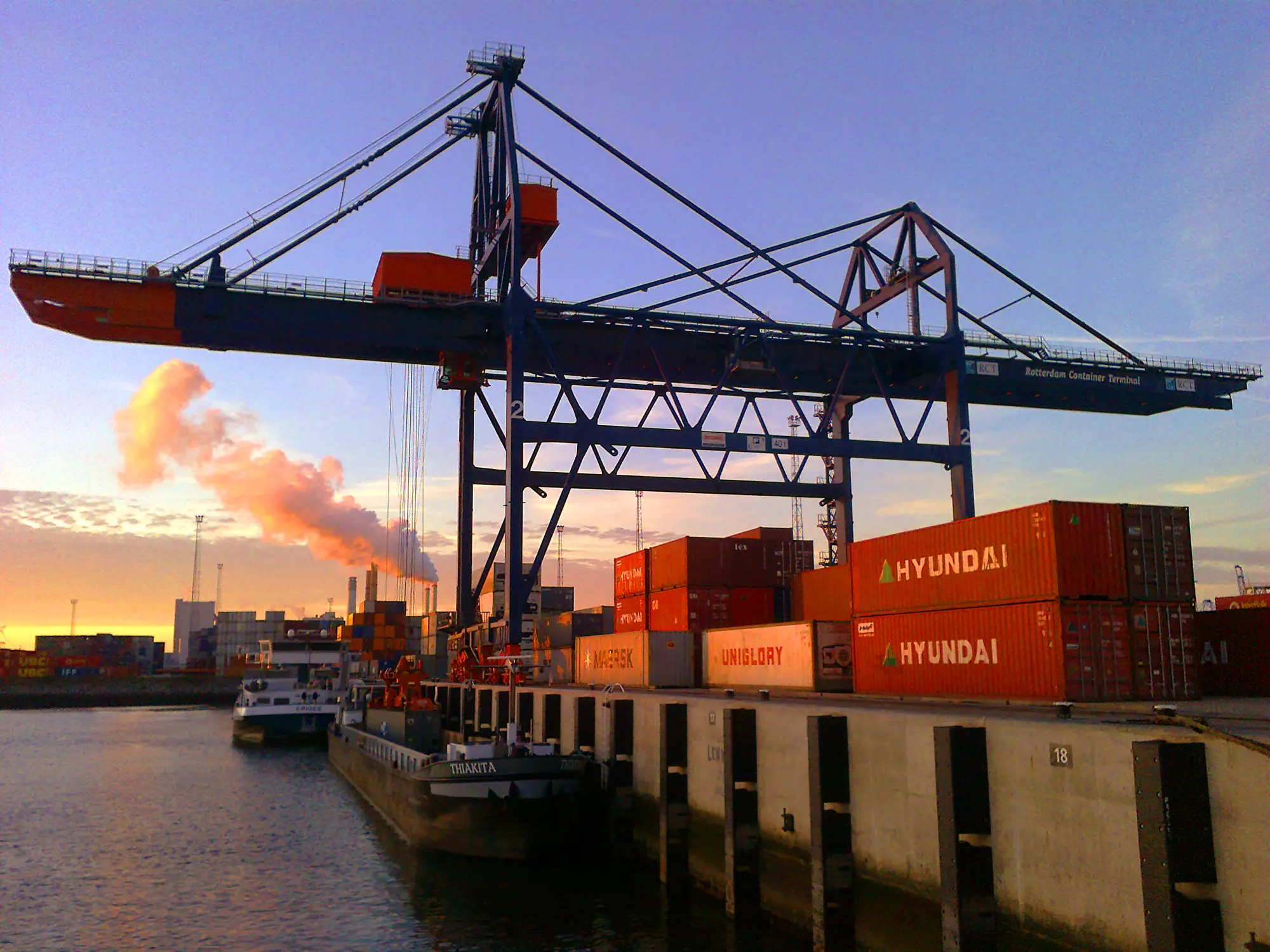 Container cranes and cargo at an international port terminal