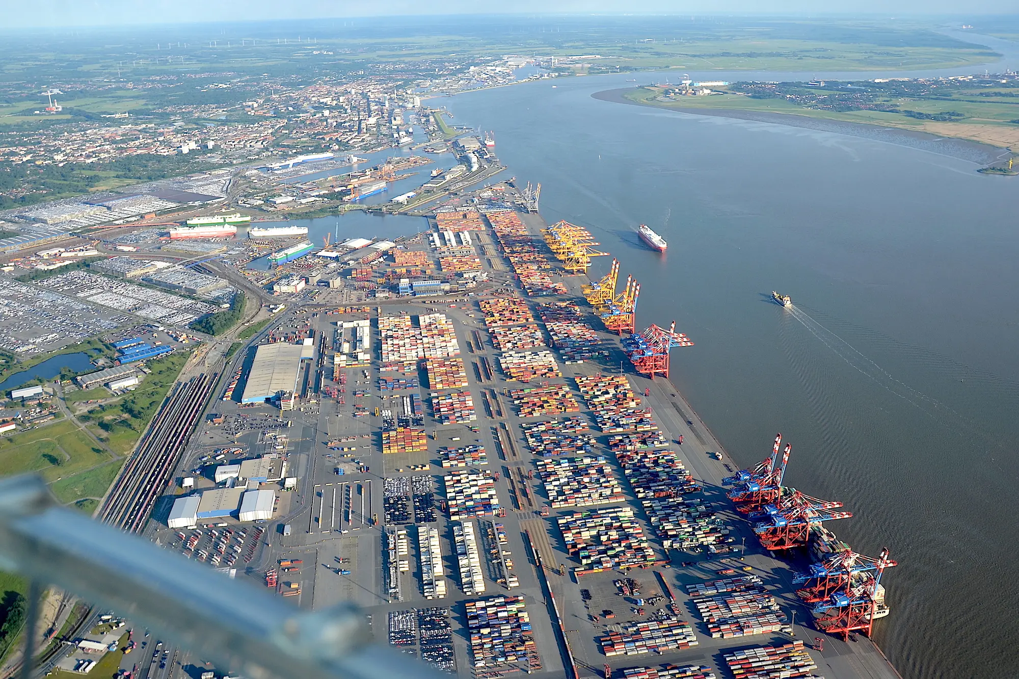 Aerial view of an international container terminal and port