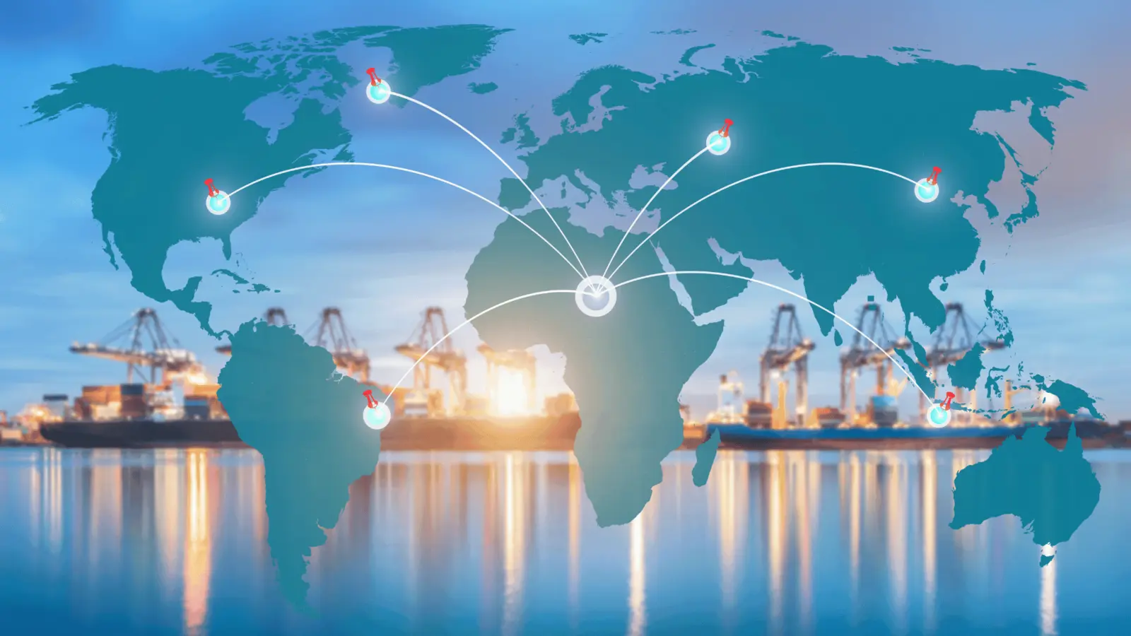 Global shipping routes connected across a logistics network