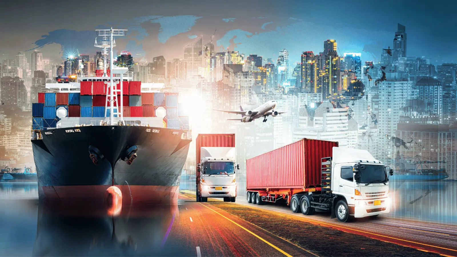Ocean, air and land freight working as a multimodal logistics system